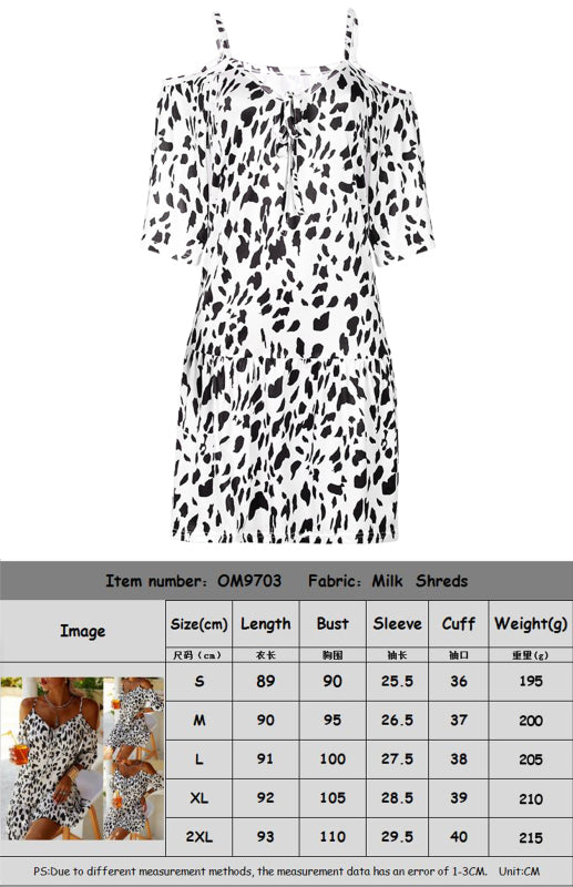 European and American Sling Leopard Print Puff Sleeve Loose Dress