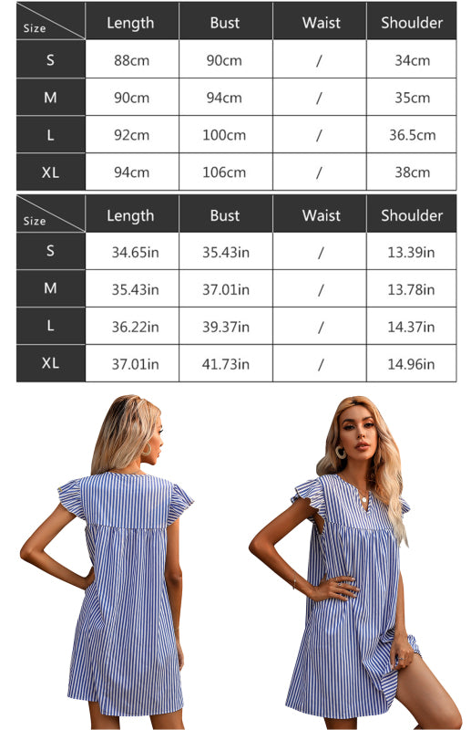 Ladies Fashion Striped Summer V-Neck Dress