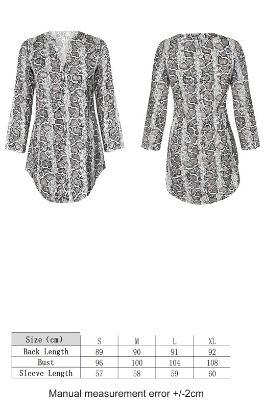 Women's V-Neck Long Sleeve Snake Print Shirt Dress
