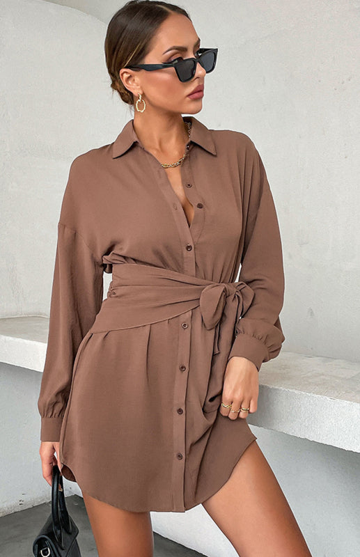 Elegant Shirt Long Sleeve Lapel Lapel Solid Color Dress