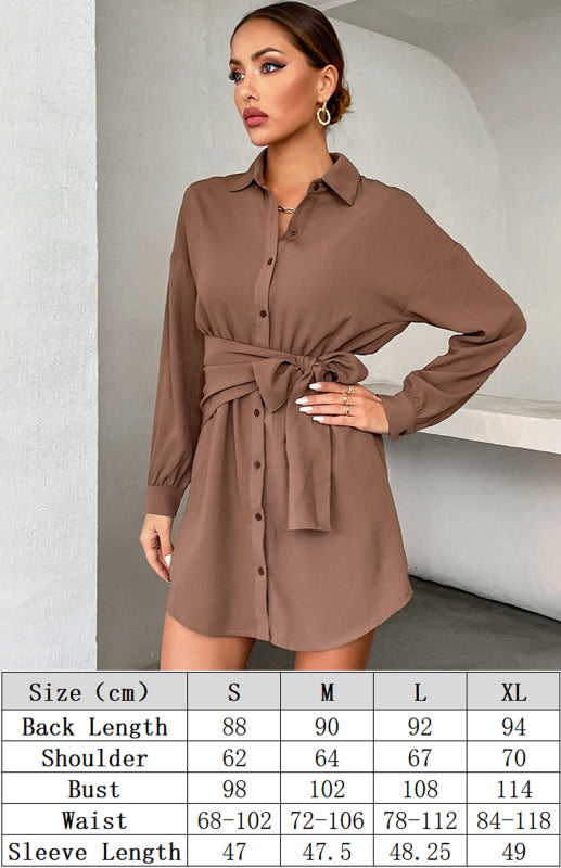 Elegant Shirt Long Sleeve Lapel Lapel Solid Color Dress