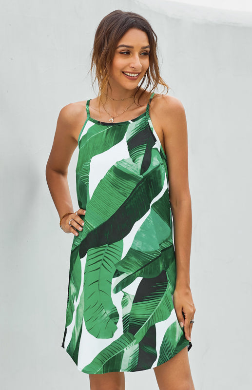 Women's Botanical Floral Print Navy Sleeveless Dress