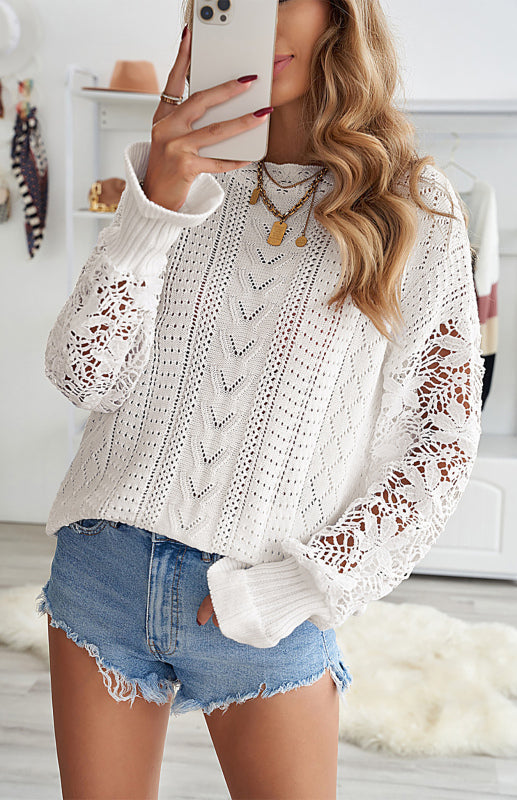 Women's Long Sleeve Cutout Petal Sleeve Sweater