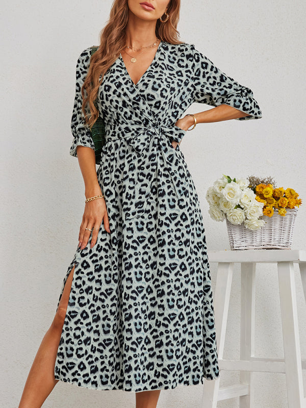 Women's fashion leopard print split dress