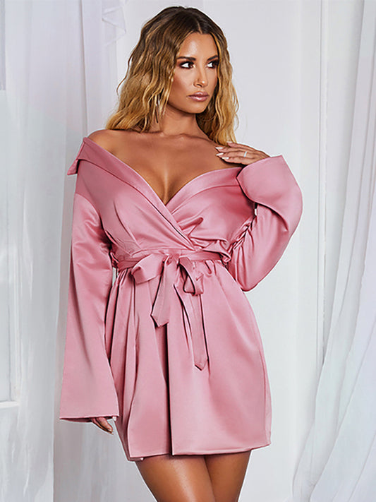 Women's slim band, thin sexy shirt dress