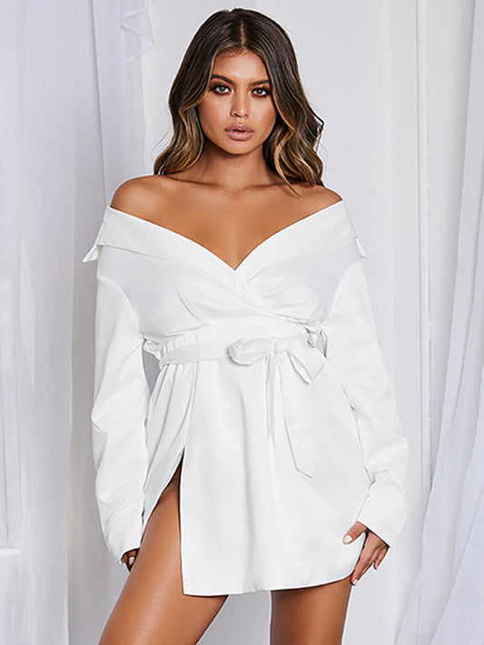 Women's slim band, thin sexy shirt dress