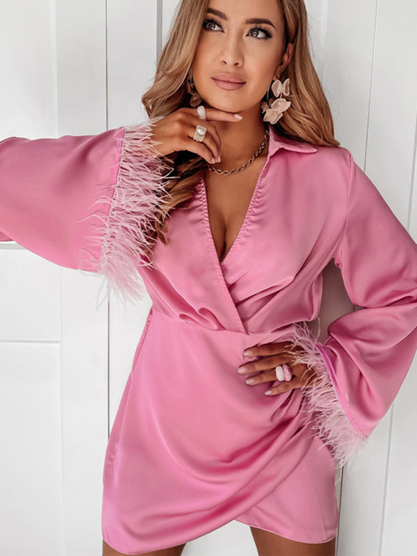 Women's fashion wool cotton cuffs Hip Wrap Dress