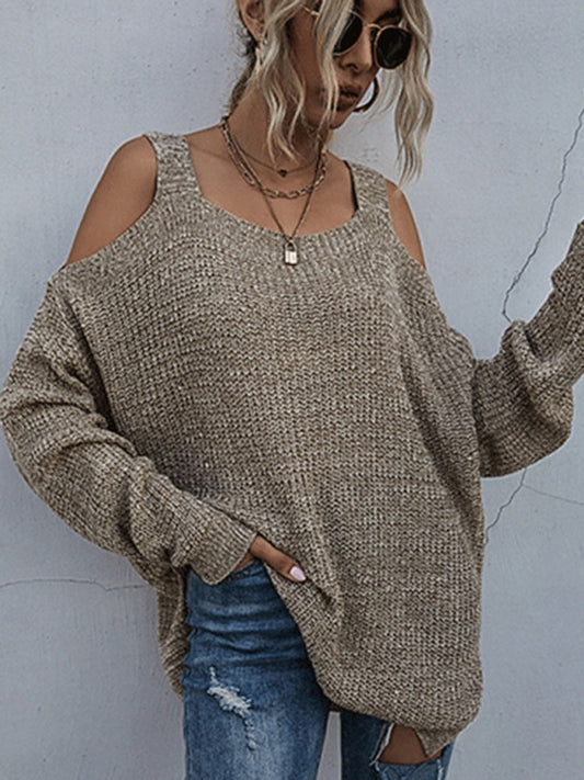 Women’s Chic Oversize Cold Shoulder Ribbed Sweater
