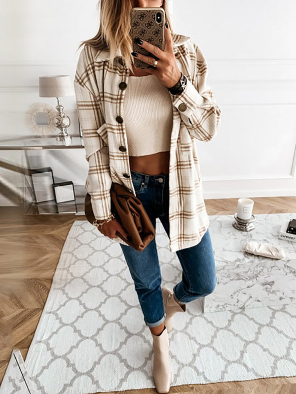 Women's Check Print Long Sleeve Casual Jacket