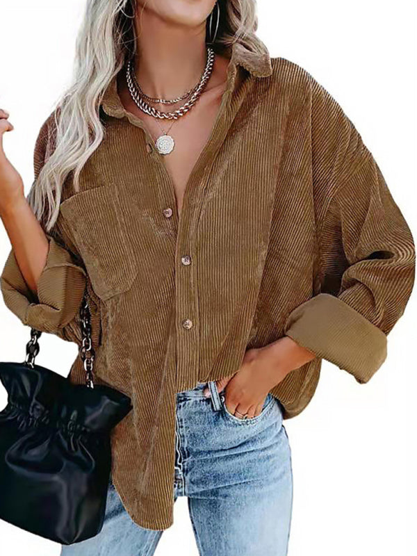 Women's Shirt Solid Color Lapel Pit Strip Casual Jacket