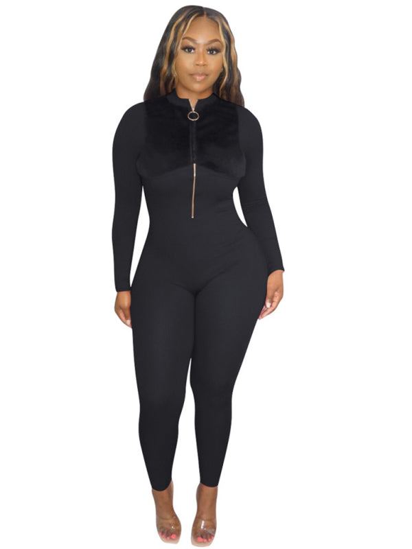 Women's Autumn/Winter Zip Flannel Fleece Sexy Hip Lift One Piece