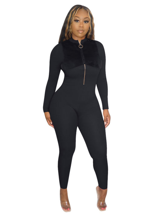 Women's Autumn/Winter Zip Flannel Fleece Sexy Hip Lift One Piece
