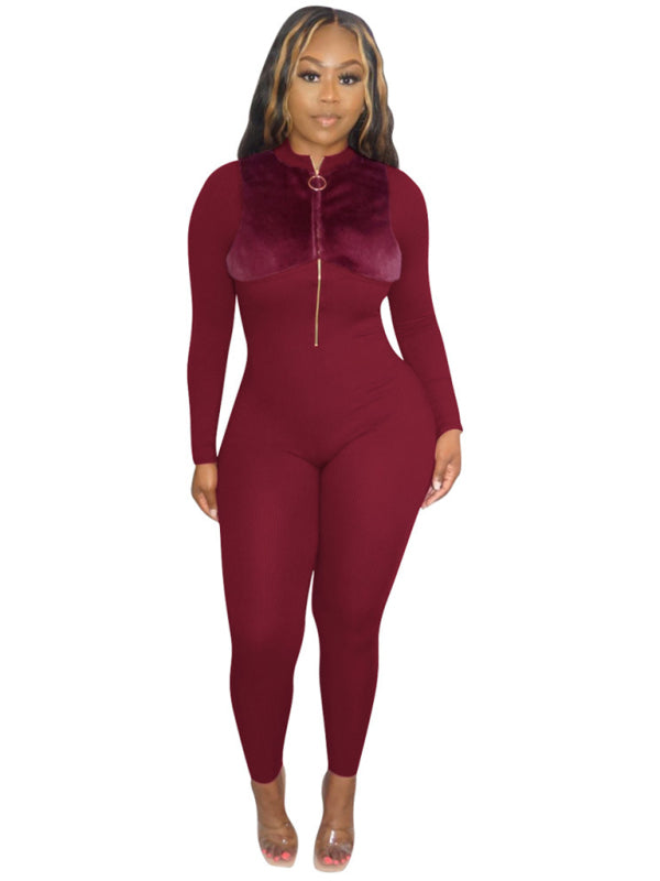 Women's Autumn/Winter Zip Flannel Fleece Sexy Hip Lift One Piece