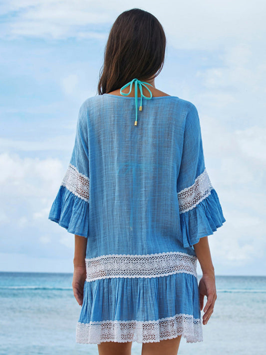 Women's flared sleeve beach dress bikini cover-ups beach vacation sun protection shirt