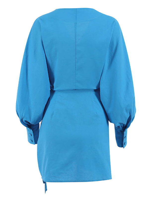 Women's long-sleeved lace-up bow dress