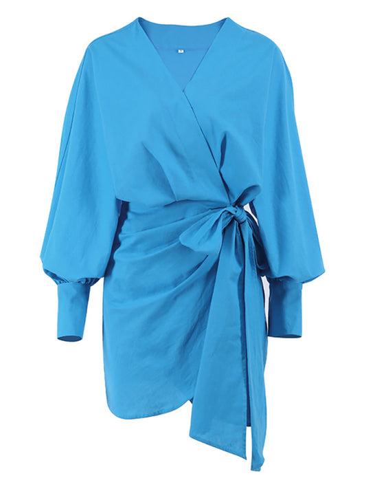 Women's long-sleeved lace-up bow dress