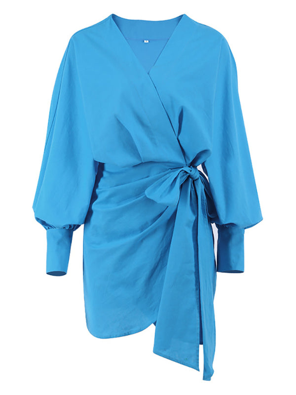 Women's long-sleeved lace-up bow dress