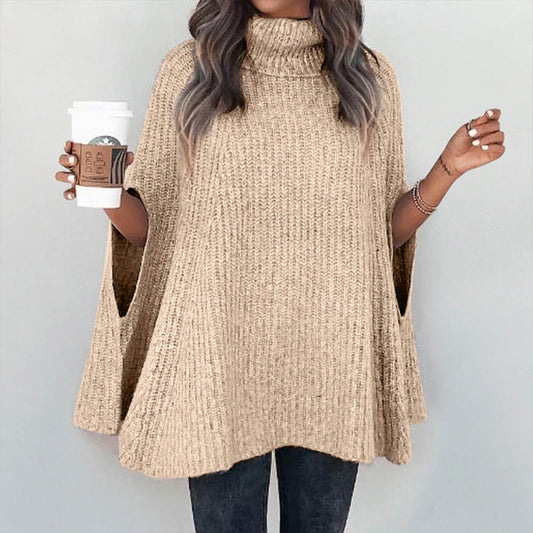 Women's Solid Color Ribbed Mock Neck Cape