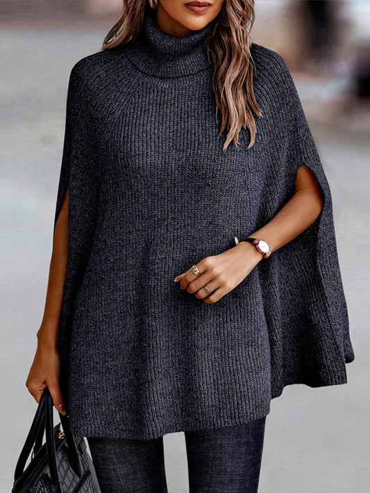Women's Solid Color Ribbed Mock Neck Cape