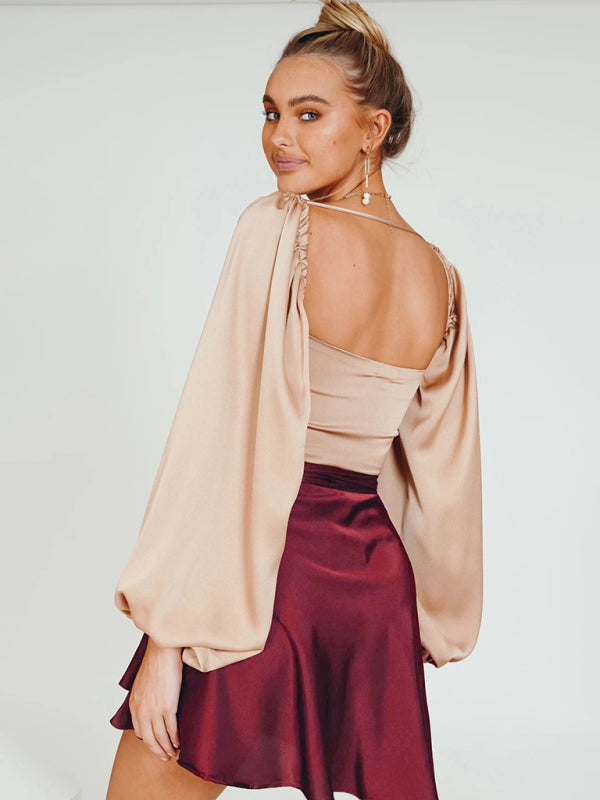 Solid Color Skirt High Waist Fashion One Piece Tie Skirt Chiffon Satin Wrap Skirt
