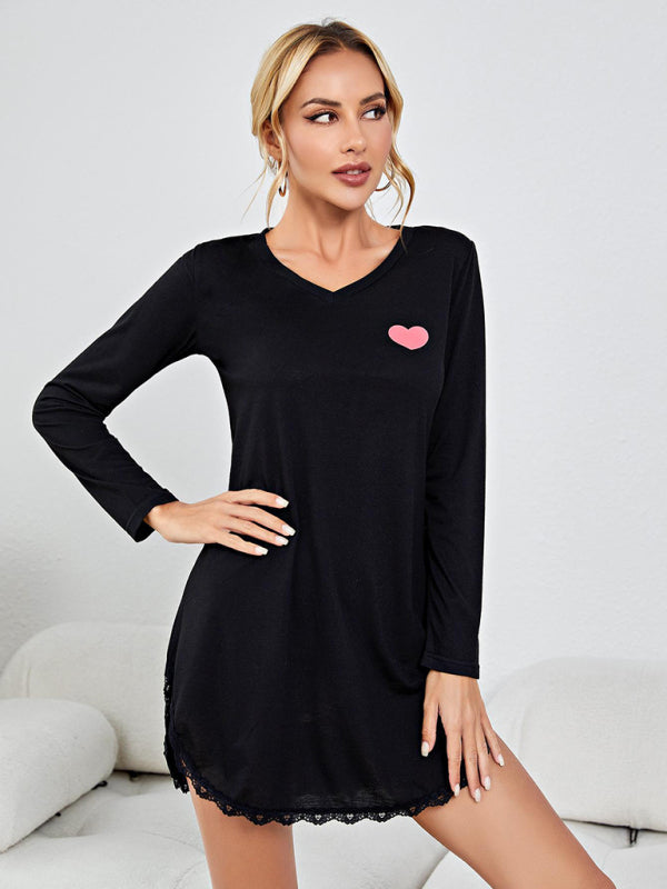 Homewear Heart Print Sexy One-Piece Pajama Dress