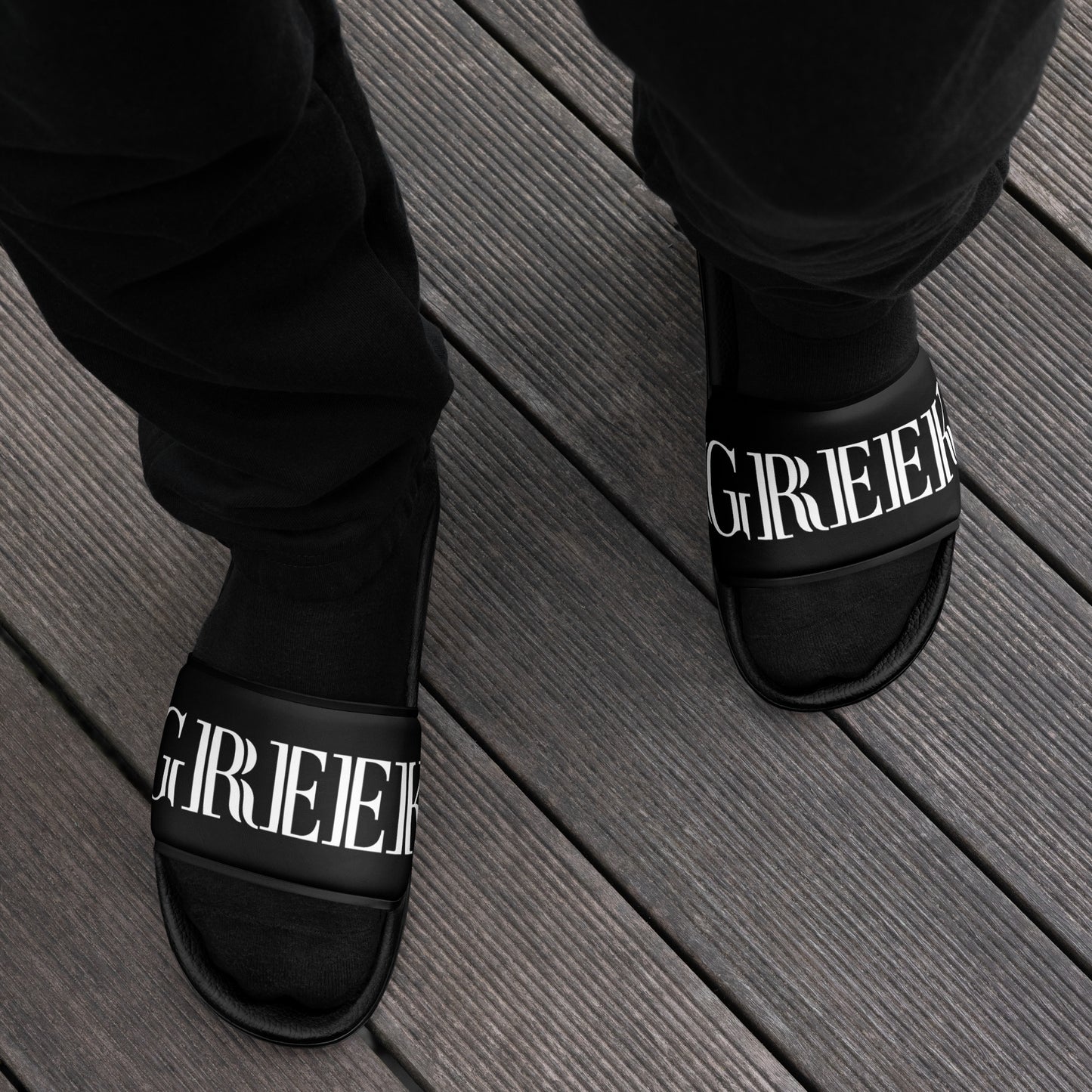 GREEK WHITE WRITING Men’s slides IN BLACK