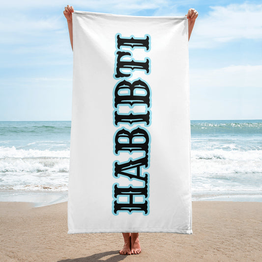 HABIBTI WHITE Towel WITH BLUE OUTLINE---------FEMALE VERSION OF HABIBI