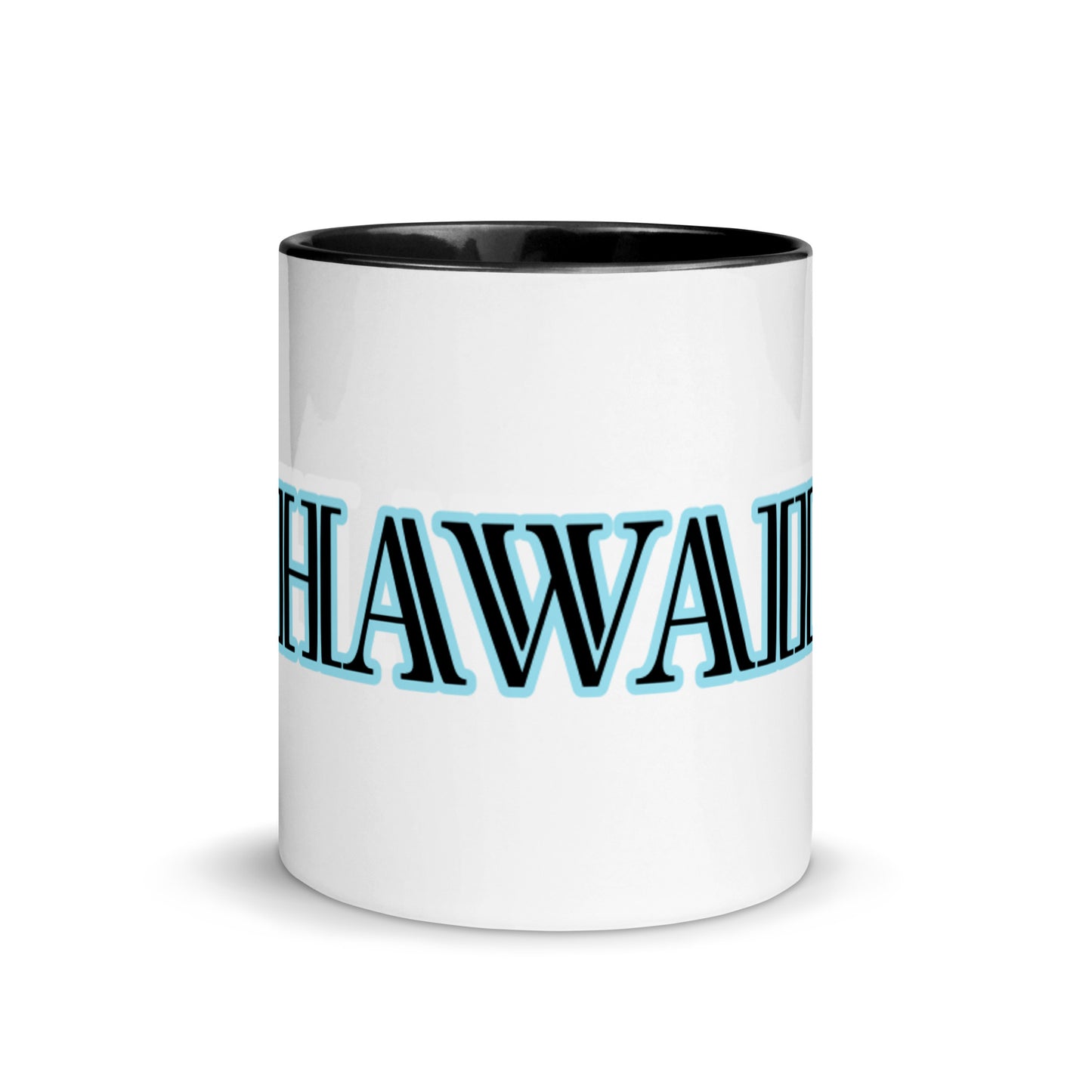 HAWAII BLUE AND BLACK WORD PRINT Mug with BLACK  Color Inside