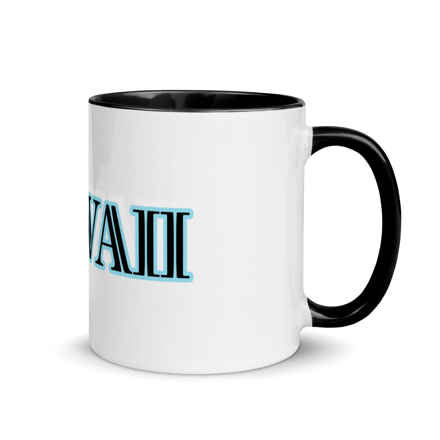 HAWAII BLUE AND BLACK WORD PRINT Mug with BLACK  Color Inside